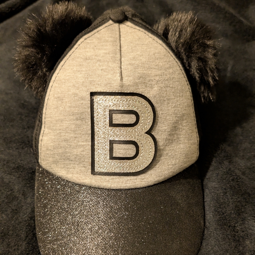 Gray and Black Cap with Glitter Letter B